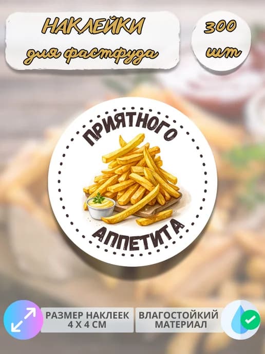 Наклейки Приятного аппетита фастфуд Картофель фри , 300 штук
