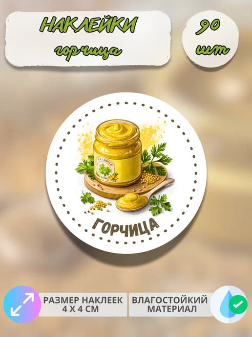 Наклейки для консервации Горчица , 90 штук