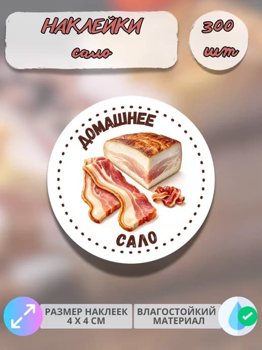 Наклейки Мясные деликатесы Домашнее сало , 300 штук