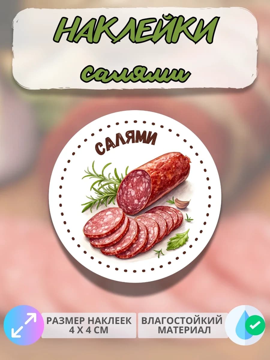 Наклейки Мясные деликатесы Домашняя салями
