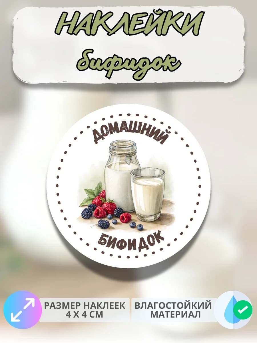 Наклейки молочная продукция Домашний бифидок