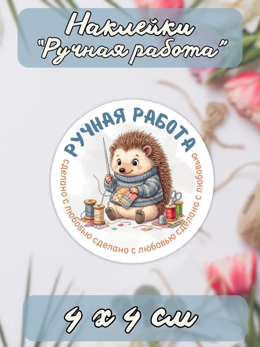 Наклейки Ручная работа Сделано с любовью шитьё (ёжик)